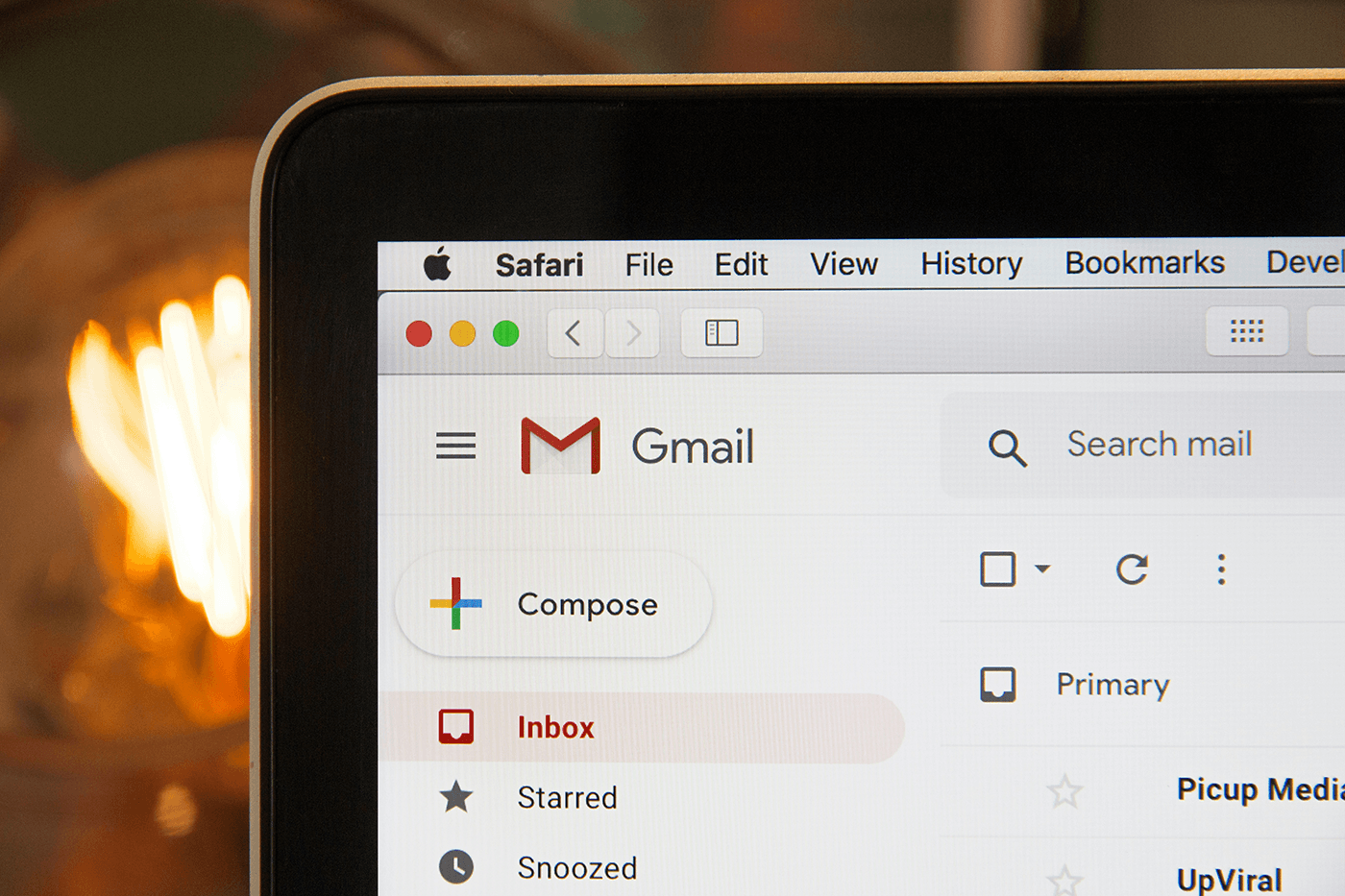 Close up of Gmail on a laptop.